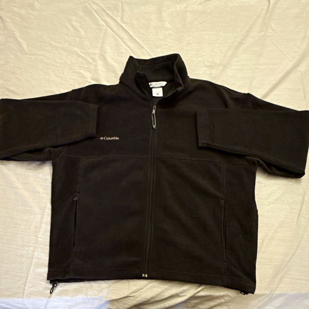 Columbia Men's XL Black Zip Up Fleece Jacket with Collar Outdoor Hike Mini Logo